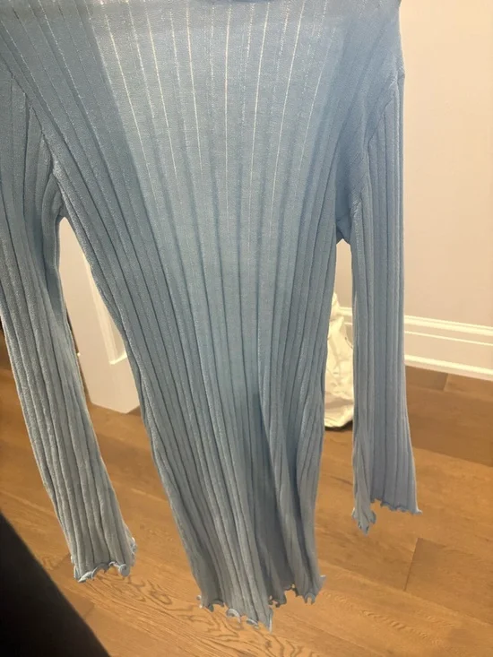 Blue Open-Back Ribbed Long-Sleeve Mini Dress - Picture 7 of 7